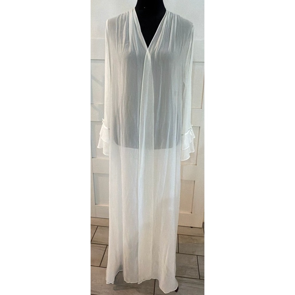 In Bloom by Jonquil White Sheer Maxi Robe Ruffle Cuff Duster XL DBB035